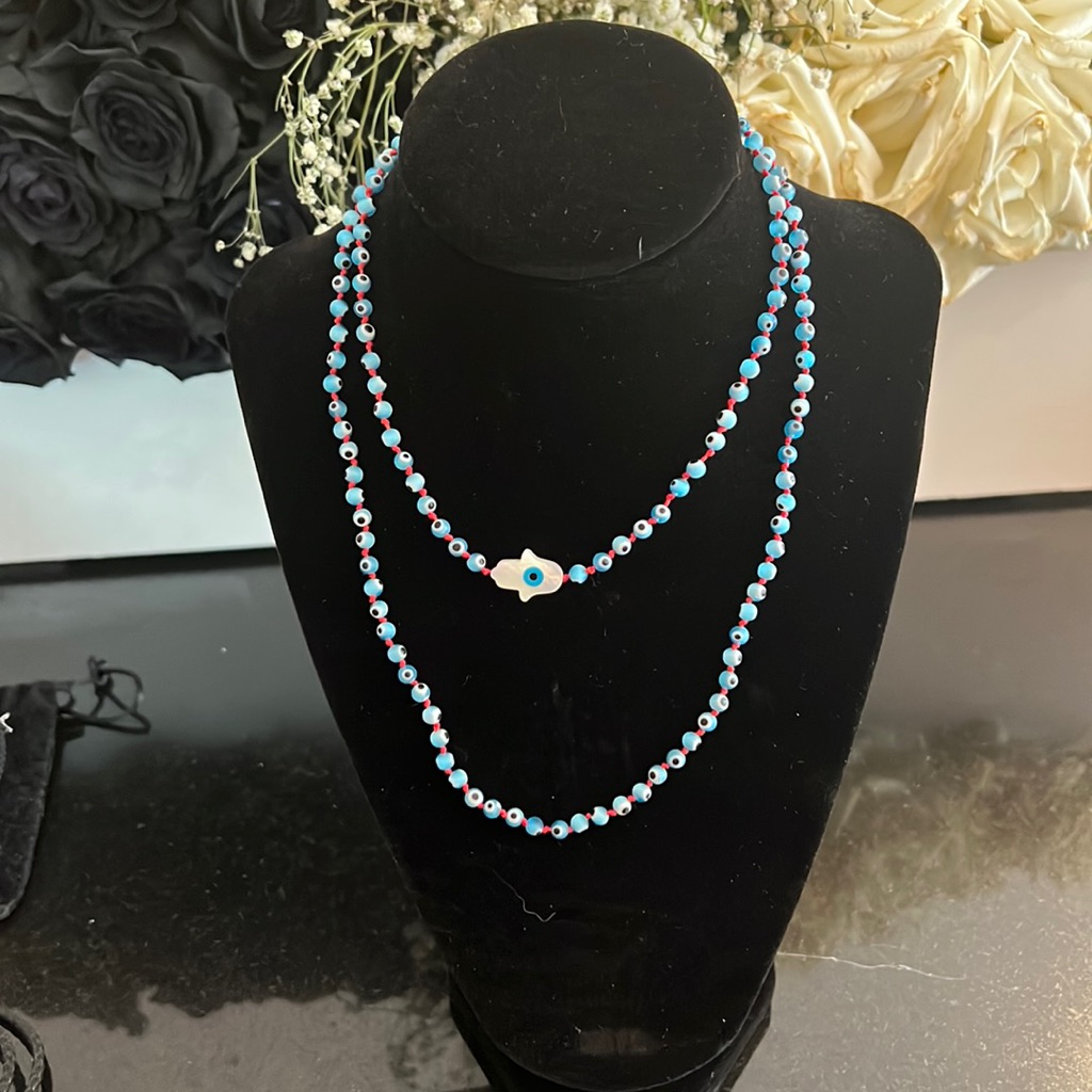 Evil Eye Beaded Necklace Multi Layered Handmade